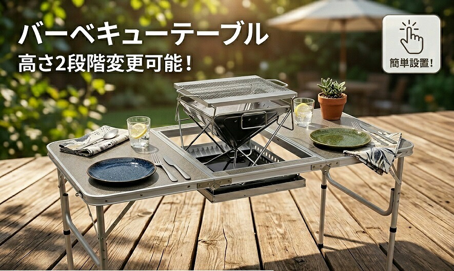 Simpleme シンプルミー 2WAY バーベキューテーブル OW-150 高さ変更可 収納ケース付 BBQテーブル 卓上バーベキューテーブル アウトドアテーブル レジャーテーブル 折りたたみ テーブル ピクニックテーブル 送料無料|ドミノサーフアンドキャンプ
