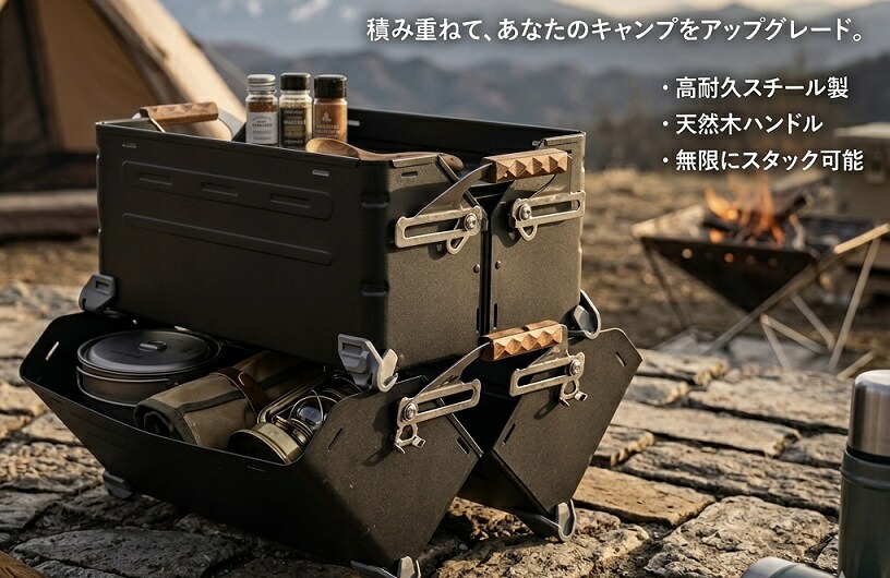 GENERIC OUTDOOR マットブラック シェルフコンテナ 25 スタッキングコンテナ シェルコン アウトドアコンテナ キャンプコンテナ 収納箱 キャンピングコンテナ フィールドギア収納ボックス アウトドア収納ケース 送料無料｜ドミノサーフアンドキャンプ