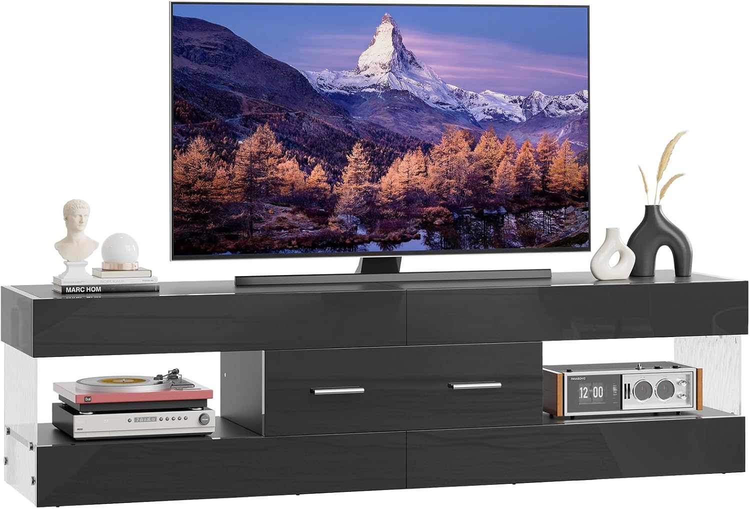【30%クーポン】Bestier テレビ台 &lrm;幅152.4&times;奥行き35&times;高さ40cmテレビボード 32/40/43/50/55/65型対応のtv台 引き出し付きテレビラック 収納棚付きローボード おしゃれ 鏡面仕様 隠す収納スペース LEDライト付 AV機器収納対応 モダン (152.4x35x40, ホワイト&ブラック)｜Domy Home Japan