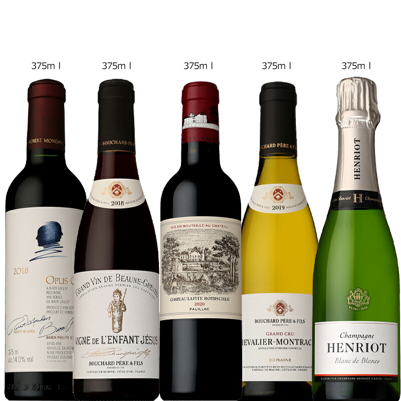 ソムリエ厳選 超贅沢ハーフボトルワインセット 375ml×5本 フランス アメリカ 赤白ワイン シャンパン入り 数量限定 ギフト向け