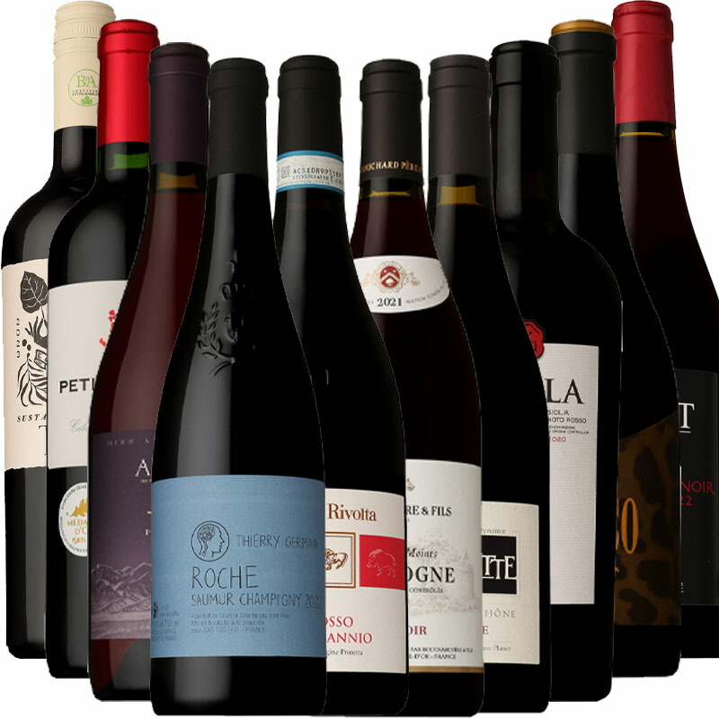 冷やして飲みたい 赤ワイン セット 750ml × 10本 セット [ワインセット フランス イタリア アルゼンチン フルボディ ミディアムボディ] ※在庫状況によりヴィンテージ・銘柄・ラベルなど変更する場合あり [ソムリエ厳選！]