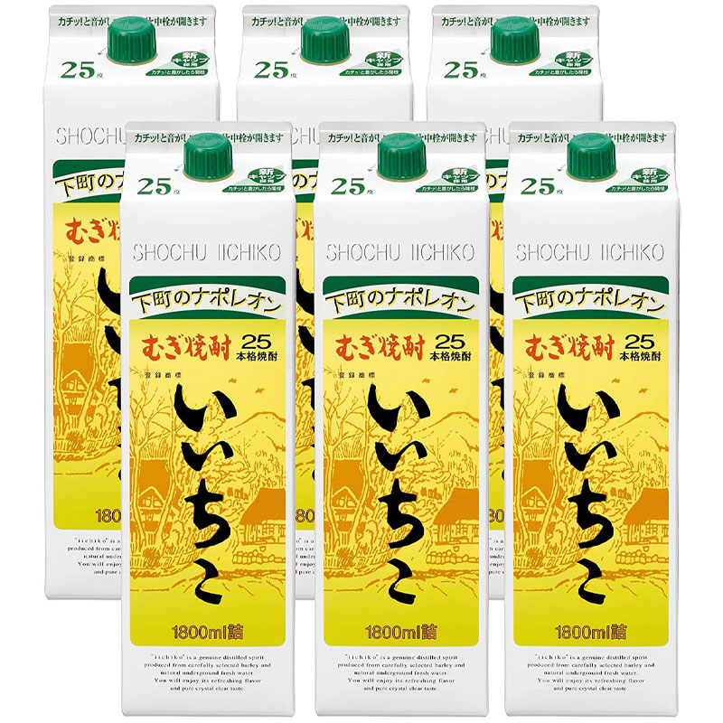 送料無料 いいちこパック 1800ml×6本25度 焼酎 大分県 流行のアイテム