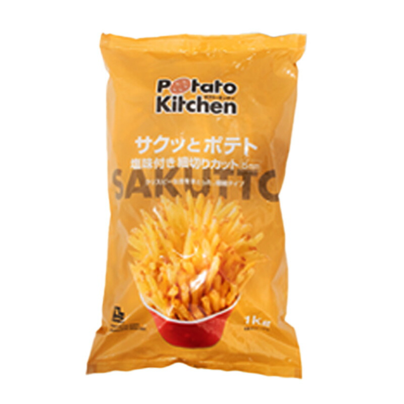 サクッとポテト 塩味付き 細切りカット ５ミリカット 1ケース（1kg×10袋） ［冷凍 業務用 ポテト 馬鈴薯 サクサク衣 クリスピーポテト ポテトフライ ポテトキッチン］