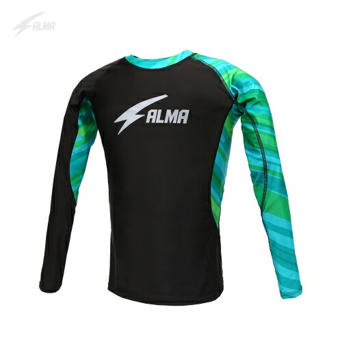 【マーシャルワールド】テクノロングラッシュ L 緑（ALRL4-L-GR）ALMA ラッシュガード UVカット メンズ ハイネック スポーツウェア