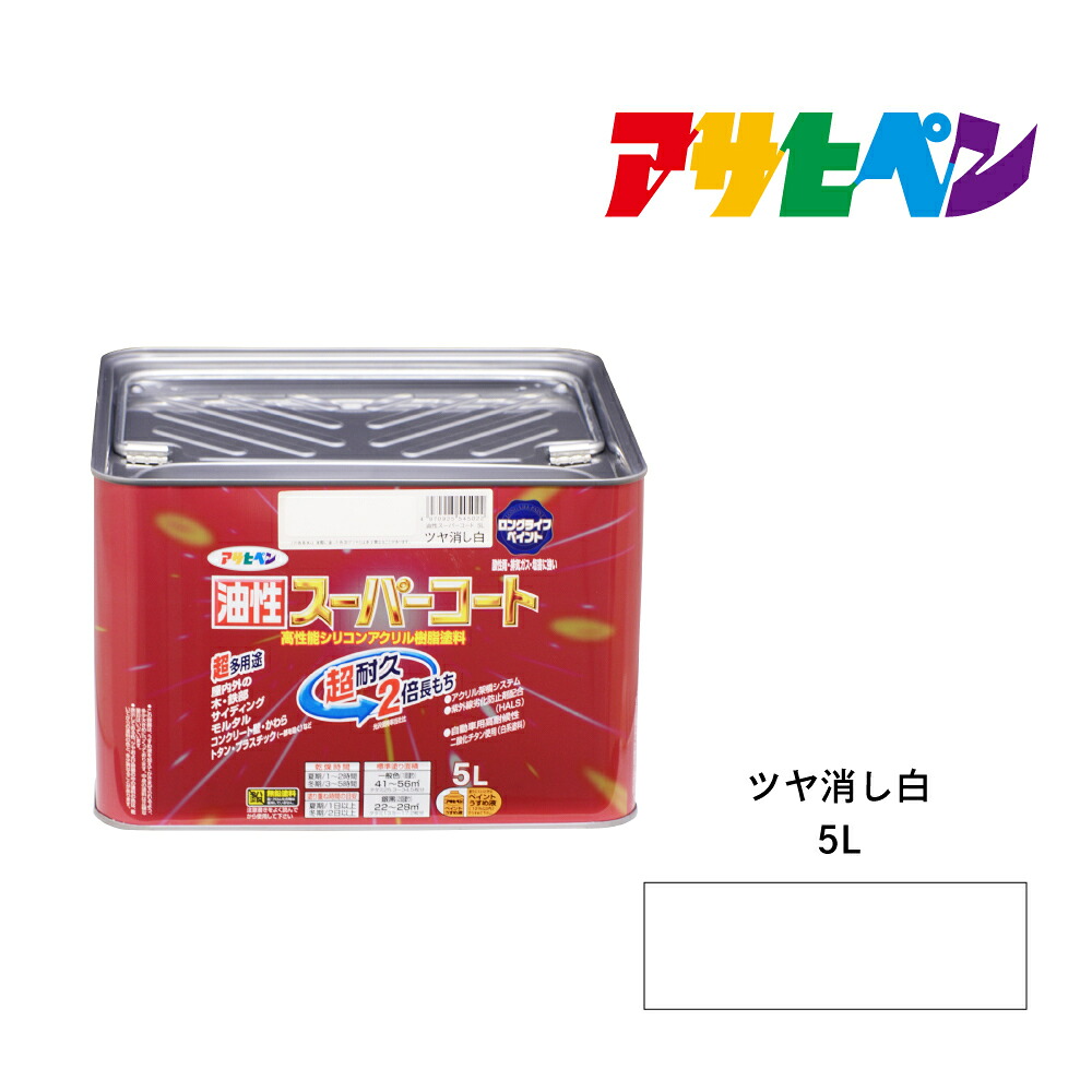 アサヒペン 油性百貨店厚地の外套 5L ツヤ消し白 屋内外で使える超多役立つこと。酸っぱ味雨 塩害 排気ガス屁っ放り 紫外線にも揺るぎない 油性えの具 えの具