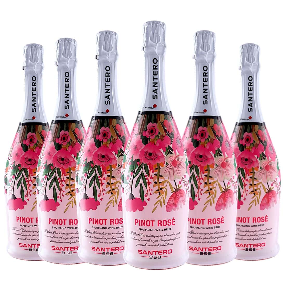 [6本セット] ピノ・ロゼ・フラワーボトル (サンテロ) / Pinot Rose Flower Bottle (Santero F.lli & C. S.p.a.) / イタリア / ピエモンテ / ヴィーノ・スプマンテ / ロゼワイン / 辛口 / スパークリング / 泡 / 750ml