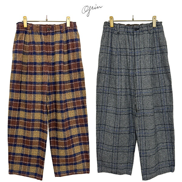 30%OFF SALE【Ladies】セールgrinグリン コットンツイードチェックコクーンパンツ｜ＤＯＮＮＡ