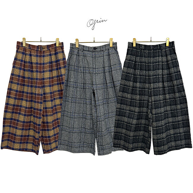30%OFF SALE【Ladies】大売り出しgrinグリン コットンツイードチェック ガウチョパンツサイズ：2