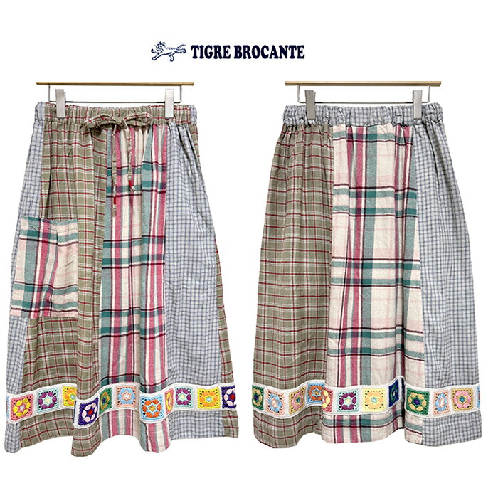 30%OFF SALE【Ladies】セールTIGRE BROCANTEティグルブロカンテニットパッチネルチェックMIX1つポケットスカートカラー:ピンクMIXサイズ:Ladies F(one size)|DONNA