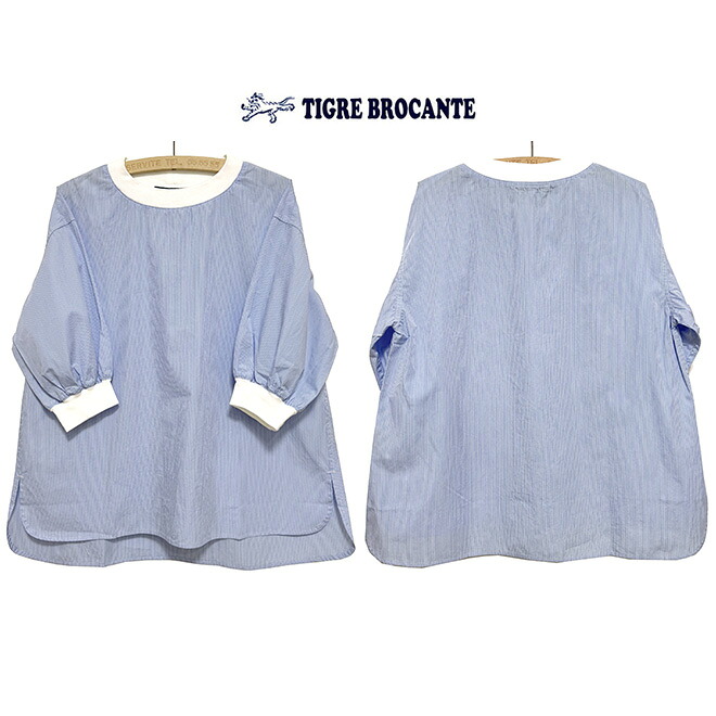 本品はポイント+2倍です!TIGRE BROCANTE ティグルブロカンテピンストライプリブギャザーハフブラウスカラー:ブルーサイズ:Ladias F(one size)|DONNA