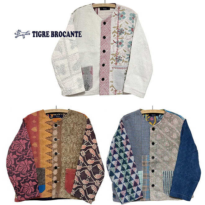 本品は尖んがり＋4倍です！TIGRE BROCANTE ティグルブロカンテヴィンテージカンタMIXクルーネックジャケットサイズ：Ladies F(one size)