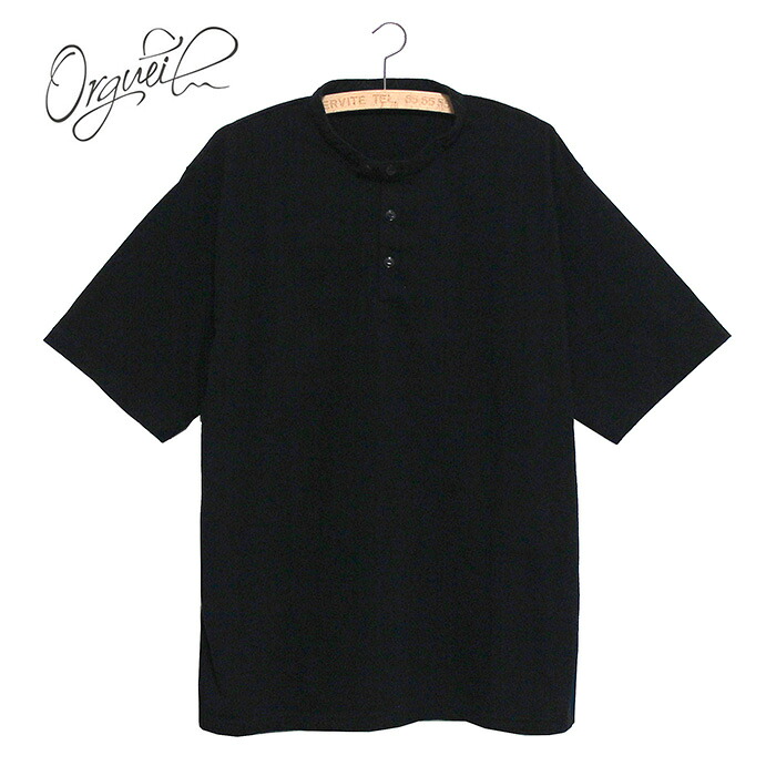 本品はポイント＋９倍です！ORGUEIL by STUDIOD'ARTISAN&SA.[オルゲイユ] Loop Wheel Henry Neck T-shirt吊り編み天竺チンストラップヘンリーネック半袖TシャツColour:Black｜ＤＯＮＮＡ