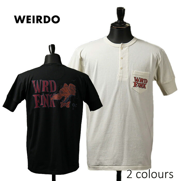 本品はポイント＋１倍です！ WEIRDO/ウィアード by GLADHAND WRD FINK - S/S HENRY T-SHIRTS ヴィンテージラバープリントヘンリーネック半袖Ｔシャツ
