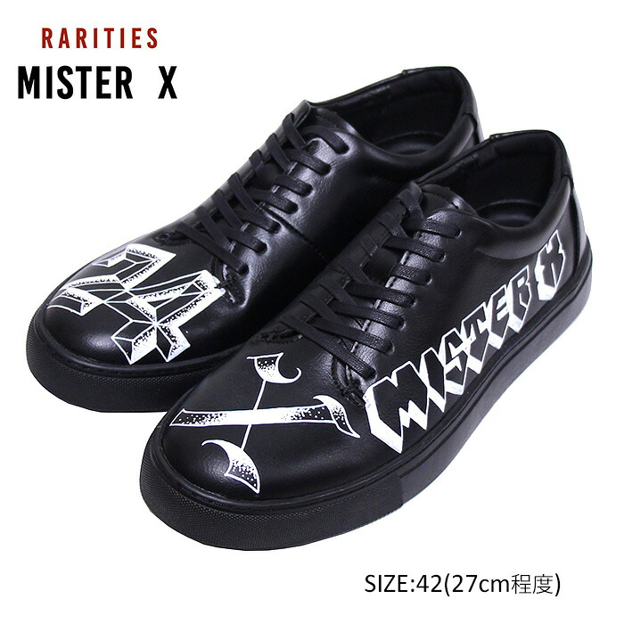 本品は尖んがり＋９倍です！MISTER X [檀那エックス]- PRISONER SHOES HAND PAINT - お手手えの具PUレザーレースアップスニーカーSIZE:42（27糎座標軸）COLOUR:BLACK