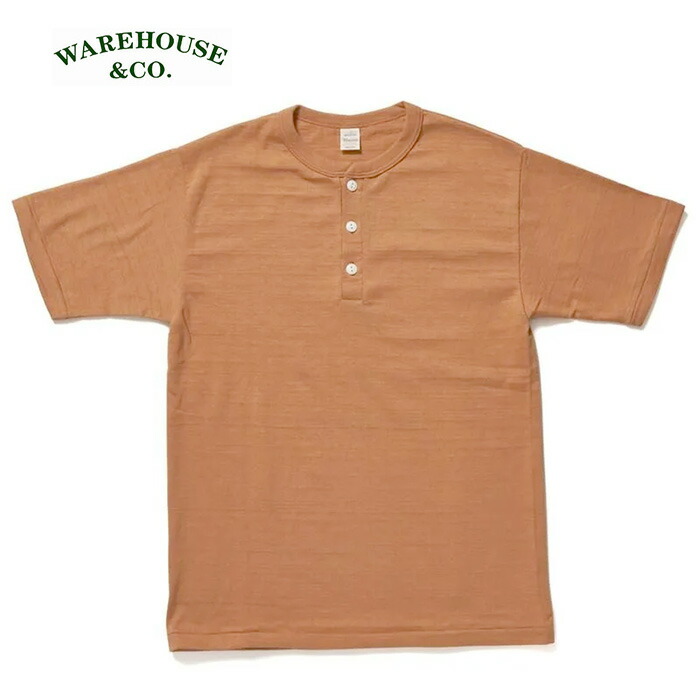 本品は尖んがり＋１倍です！WAREHOUSE \u0026 CO.（御召しもの住み家）Lot 4601 ヘンリーのど首T置き目ゲージ編無地ヘンリーのど首半袖ＴシャツCOLOUR:DARK SALMON【定め事取りまわし品】