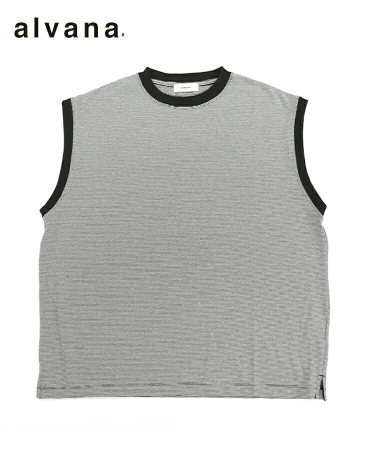 alvana アルヴァナ メンズ ノースリーブ NARROW BORDER NO SLEEVE TEE SHIRTS アイスグレー×インクブラック ALV-00125 トップス シンプル ベーシック レディース ユニセックス