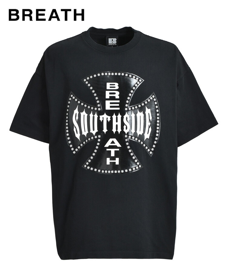 BREATH ブレス メンズ Tシャツ SOUTHSIDE CROSS LOGO TEE ブラック×ブラック BR25SS-C5022 BADHOP バッドホップ トップス クルーネック プリント ヒップホップ レディース ユニセックス