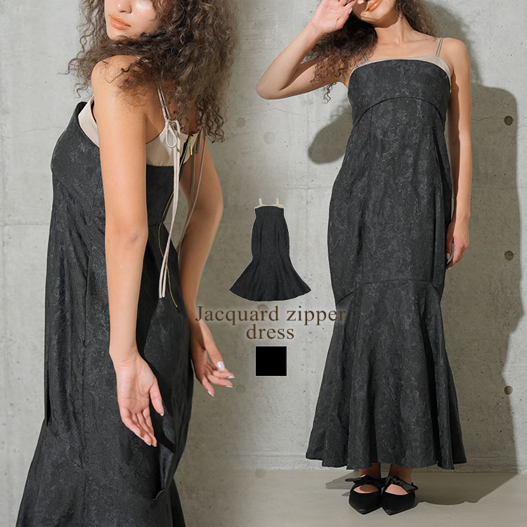 9900円！50%OFFクーポンご利用で■レディース ワンピース ドレス ANDRESD アンドレスド rjacquard zipper dress ジャガード ジッパー シアー ロングワンピース マーメイド キャミワンピ Donoban セレモニー オケージョン パーティー フォーマル 結婚式 二次会 ドノバン 15,444円