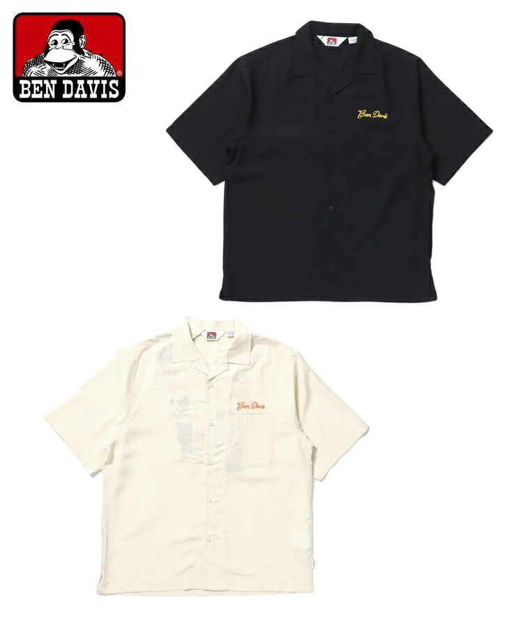 BEN DAVIS ベン デイビス メンズ シャツ JUKEBOX O/C SHIRT ブラック アイボリー 25580033 カジュアル オープンカラーシャツ 刺繍 グラフィック 半袖 ルード