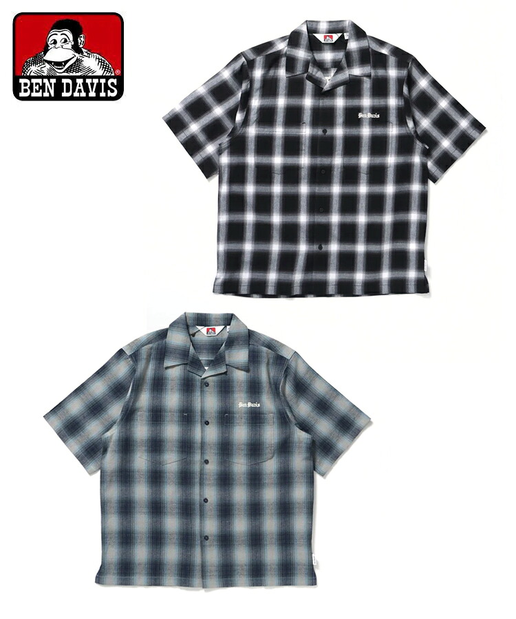 BEN DAVIS ベン デイビス メンズ プルオーバー CARDS EMB PLAID O/S SHIRT 黒いこと 青碧 25580035 心地よい 照合のしるしプルオーバー 刺しゅう グラフィック 半袖 ルード
