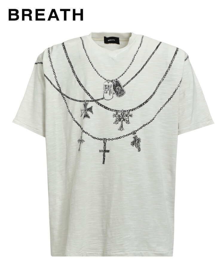 BREATH ブレス メンズ Tシャツ NECKLACE V NECK TEE ホワイト BR25SS-C5029 BADHOP バッドホップ トップス クルーネック プリント ヒップホップ レディース ユニセックス