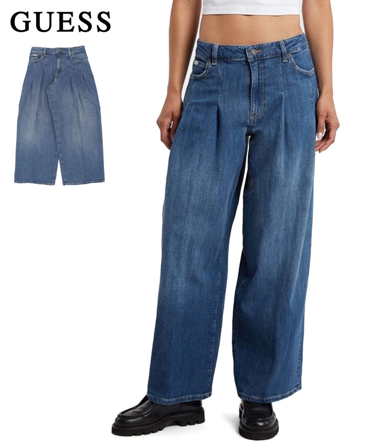 GUESS ゲス メンズ ジーンズ GUESS JEANS G12 Pleated Extra Wide Leg インディゴブルー W5BA2UD0023 パンツ ロング ジーパン ロゴ ストレート ワイド オーバーサイズ シンプル レディース ユニセックス