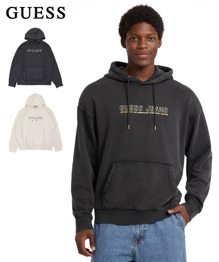 GUESS ゲス メンズ パーカー GUESS JEANS Os Outline Hoodie ブラック ホワイト M5BQ30KCPR1 トップス フーディー ロゴ スウェット プルオーバー シンプル レディース ユニセックス