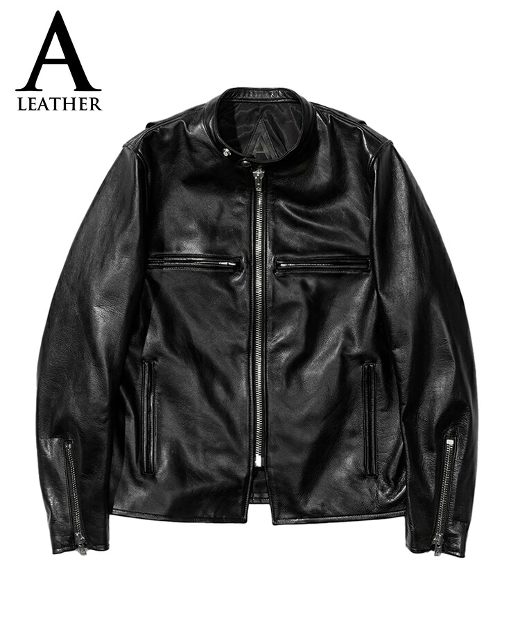A LEATHER エーレザー ジャケット メンズ RACER JACKET ブラックスムース AMJ2402 アウター レザー 革 牛革 レーサージャケット シングル ライダース 革ジャン フロントジップ 国産 ユニセックス