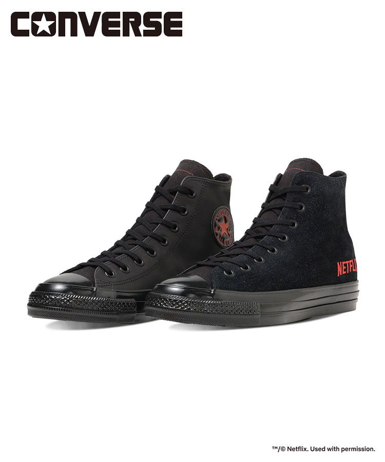 コンバース CONVERSE シューズ スニーカー ALL STAR AGED HI NETFLIX オールスター エイジド ご機嫌 ご機嫌はね除ける ネットフリックス 二人三脚 ロゴタイプ 刺しゅう スエードクロス なめし革 帆布 31317100 メンズ 黒いこと 国内定め事品 定め事品 くつ 靴