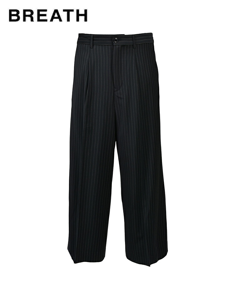 BREATH ブレス メンズ パンツ TUCK WIDE SLACKS ネイビーストライプ BR26SS-P1008 BADHOP バッドホップ ボトムス ワイドパンツ スラックス ヒップホップ レディース ユニセックス