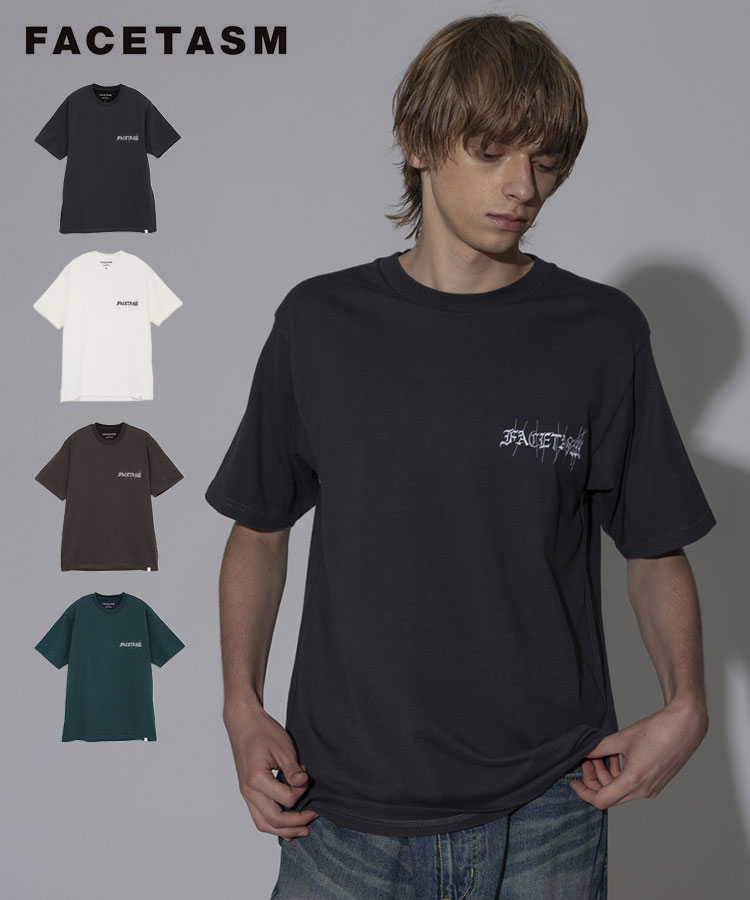 FACETASM ファセッタズム Tシャツ メンズ EMBROIDERY BASIC TEE チャコール ホワイト ブラウン ティール MYK-TEE-05 トップス シャツ オーバーサイズ 定番 ベーシック 人気 シンプル
