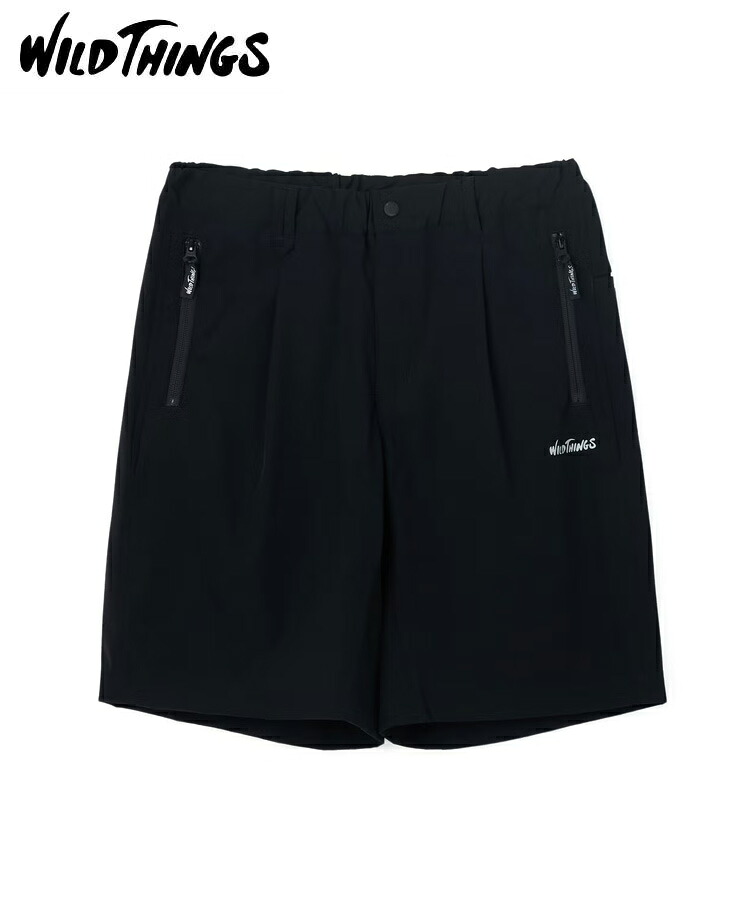 WILD THINGS ワイルドシングス ERASTIC NYLON LAX SHORTS エラスティック ナイロン ラックスショーツ メンズ パンツ ナイロン WT26037AD ブラック ロゴ タウンユース アウトドア カジュアル 撥水