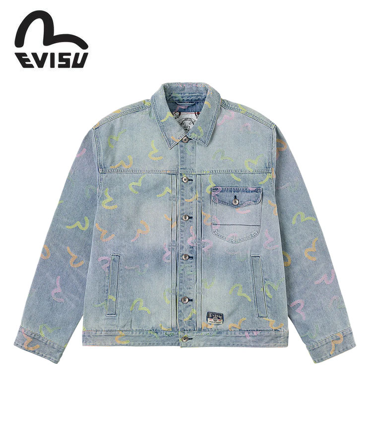 EVISU エヴィス エビス メンズ 上衣 ALLOVER SEAGULL JACQUARD DENIM JACKET インディゴ 2ESHTM6DJ1006RXDN アウター トップス ジーンズ上衣 古典派音楽 鴎 ロゴタイプ メンズ流行り物 アメカジ 表どおり インディゴ