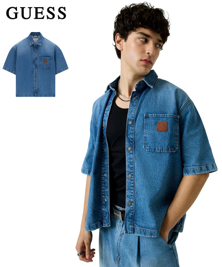 GUESS ゲス メンズ GUESS JEANS OVERSIZE CROP SS SHIRT M6GH52D5M5T トップス シャツ デニム 半袖 ブルー オーバーサイズ シンプル レディース ユニセックス ストリート カジュアル 通学|DONOBAN(ドノバン)