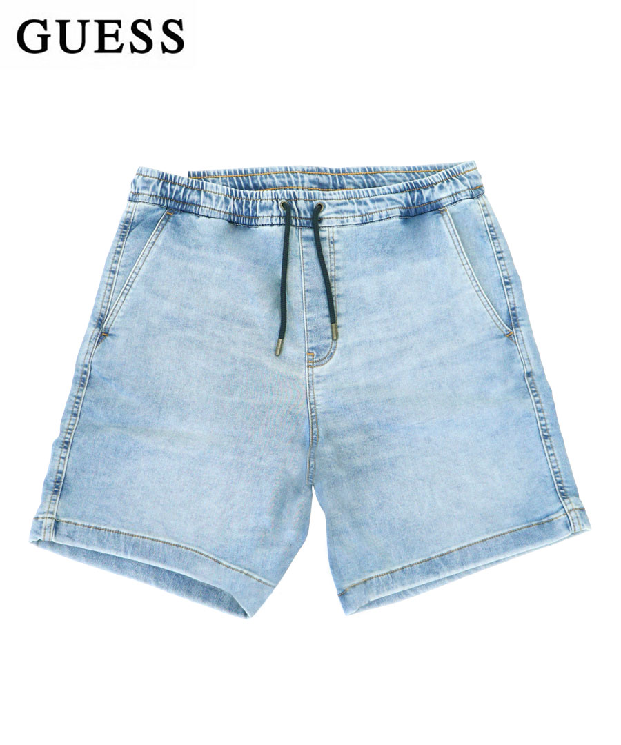 GUESS ゲス メンズ デニム GUESS JEANS JOGGER DENIM SHORT ともし火青碧 M6GD35D8001 ズボン下 遊撃手 ジーパン ロゴタイプ 引っ切り無い 広広とした 大層らしい大いさ 分かりやすい レディース ユニ一発やる