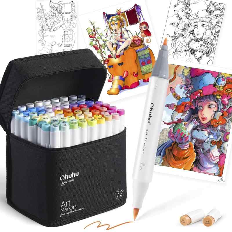 ohuhu アートマーカー 細字、筆 120色121本 honoluluB Amazon | Ohuhu マーカーペン 筆タイプ 120色121本 プロ愛用