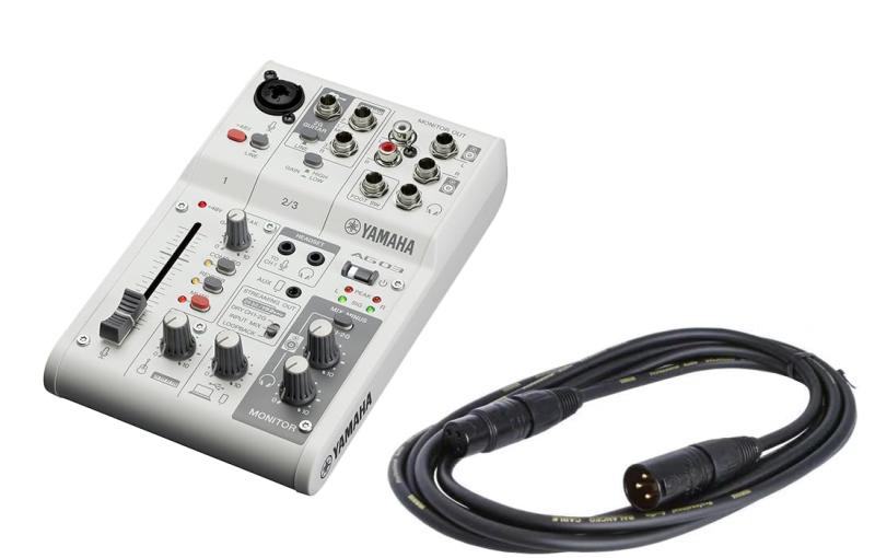 ヤマハ YAMAHA ライブストリーミングミキサー オーディオインターフェイス 3mマイクケーブルセット 3チャンネル ホワイト AG03MK2 W MC