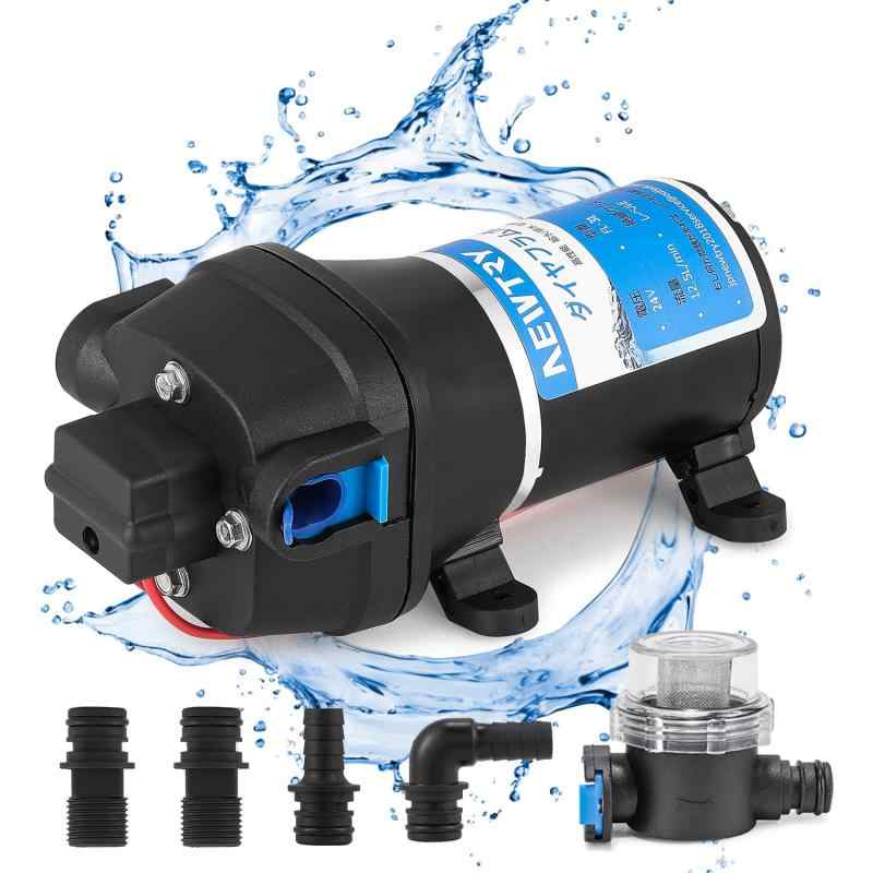 NEWTRY ダイヤフラム水ポンプ 給水 排水ポンプ 家庭用水ポンプ 12.5L/min 揚程25m 35Psi 圧力スイッチ 自吸式 液体充填、キャンピングカー、家庭用水 加圧 吸い上げ 排水 大流量 (24V)