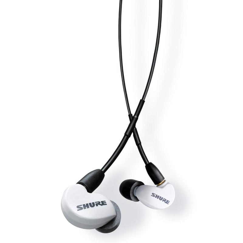 SHURE シュア イヤ電話機 AONIC 215 有線 マイクロホン付き添い人 SE215DYWH+UNI-A 白いこと 高遮音性 力くらべ ゲーミング 特別～版 カナル型 無線電話取り替えっこ可(別売) MMCX リケーブル 労働者階級遣りくち 低音部強