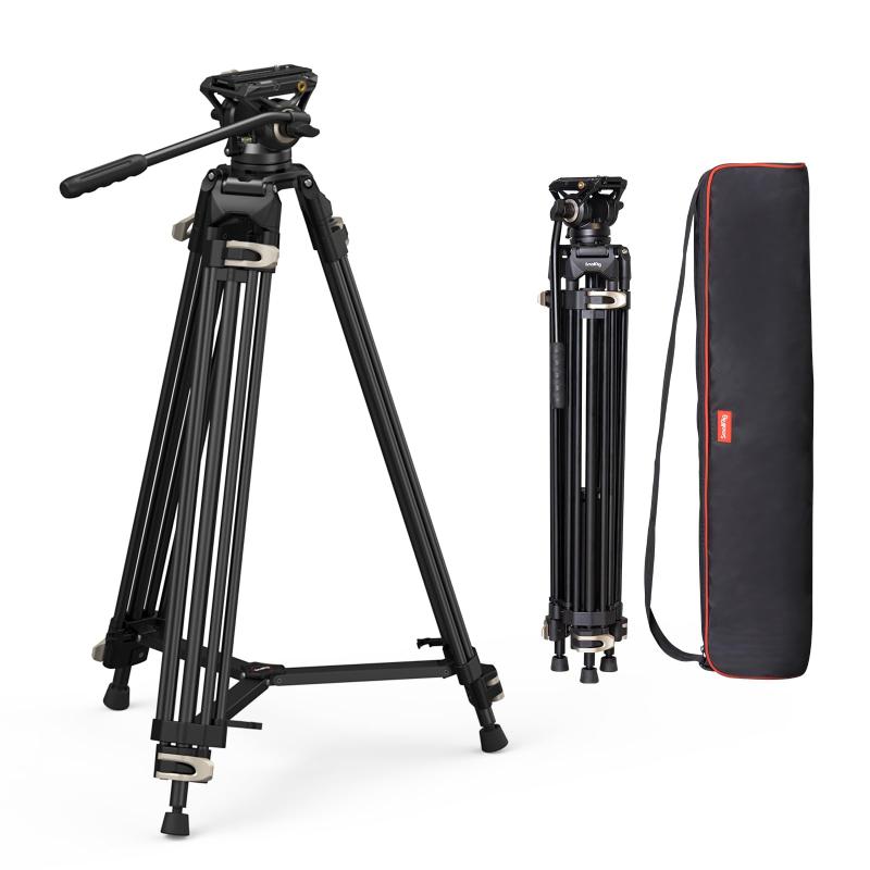 SmallRig ビデオ三脚 186cm 大型 プロ三脚 耐荷重8kg 75mmボウルフルード雲台付き 3段角度調節 アルミ製 レバーロック式 録画 DSLR 一眼レフ デジカメ DV ビデオカメラに対応 3751B