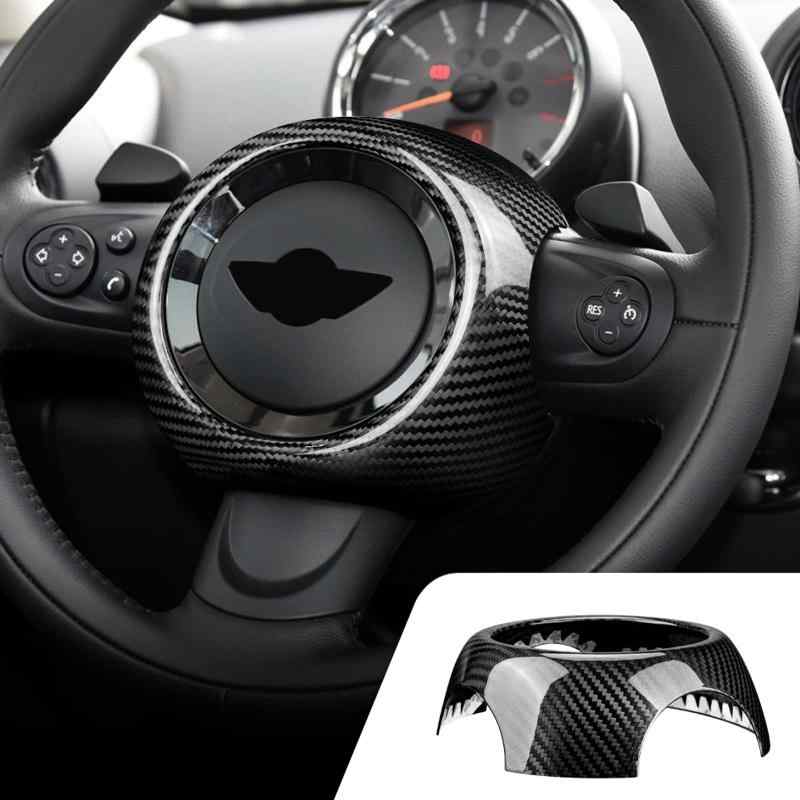 AIRSPEED ミニ R55 R56 R57 R58 R59 R60 R61専用 アクセサリー リアルハードカーボンファイバー製 カーステアリングホイールエアバッグカバー おしゃれ デカール ドレスアップ 内装パーツ Mini Cooper Clu