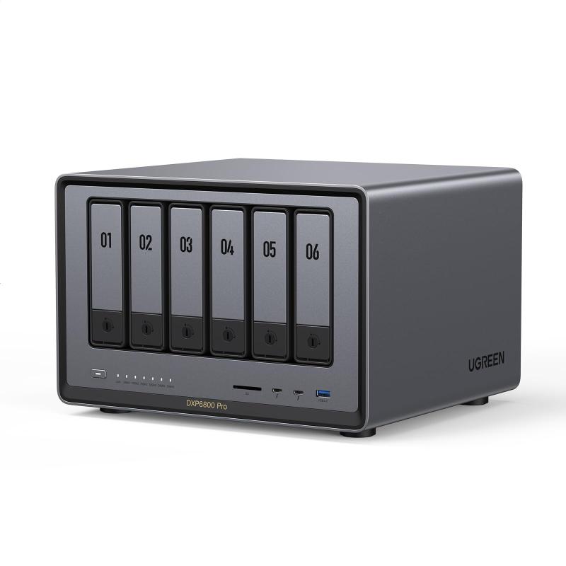 UGREEN NASync DXP6800 Pro 6ベイデスクトップNAS Intel i5 1235u 10コアCPU 8GB DDR5 RAM 内蔵128GB SSD 10GbE x 2 M.2 NVMeスロット x 2 8K HDMI TBT4