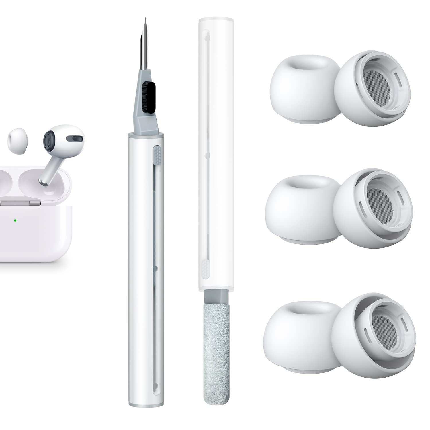 YUWAKAYI イヤーピース AirPods Pro 第1/2世代対応、3 in 1イヤホン掃除道具付き、シリコンイヤーチップ (S/M/Lサイズ 各ペア)柔らかい 滑り止め、イ
