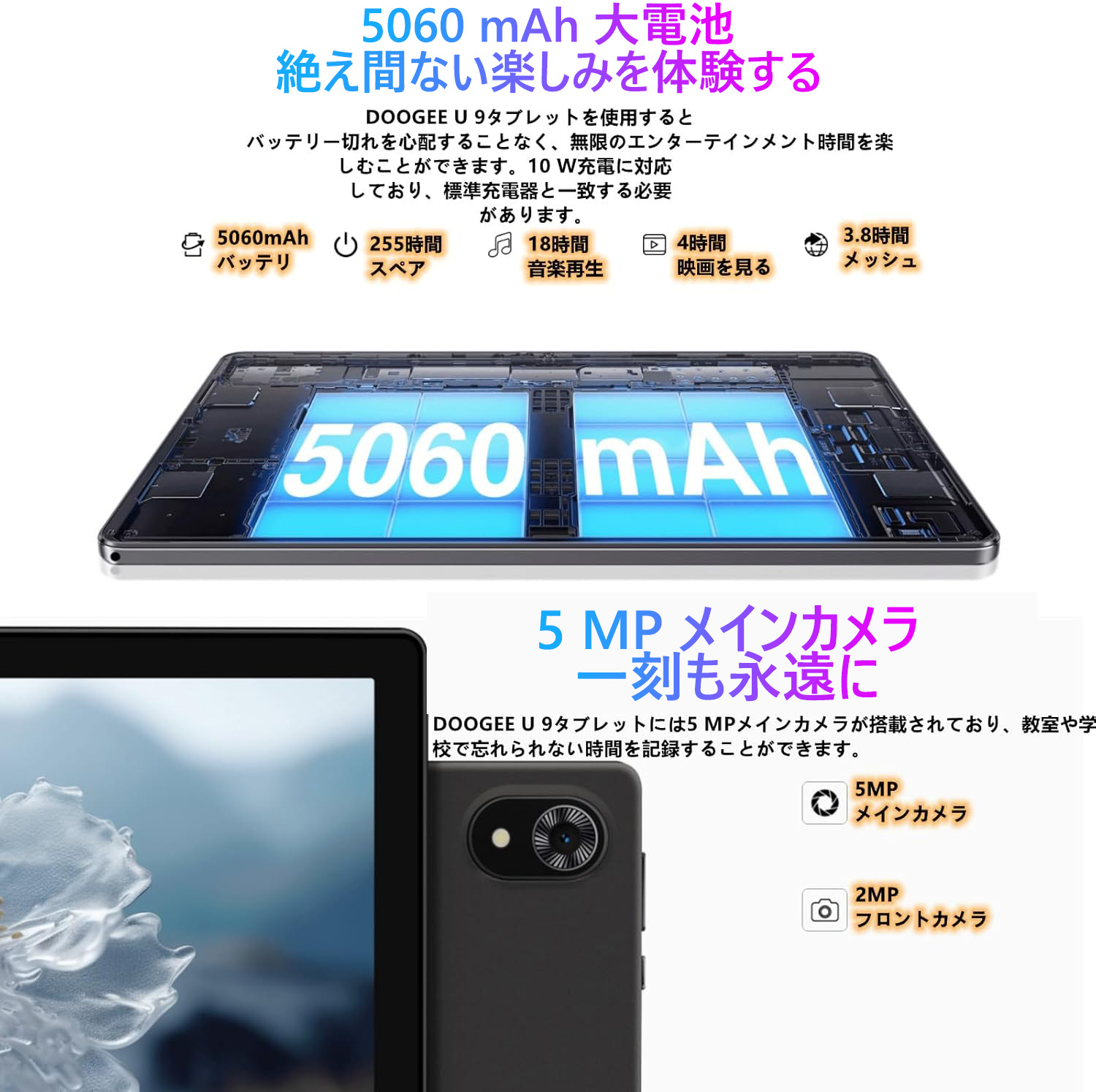 在庫限り 8499円】DOOGEE U9 Android15 タブレット 10インチ WiFi6 7GB