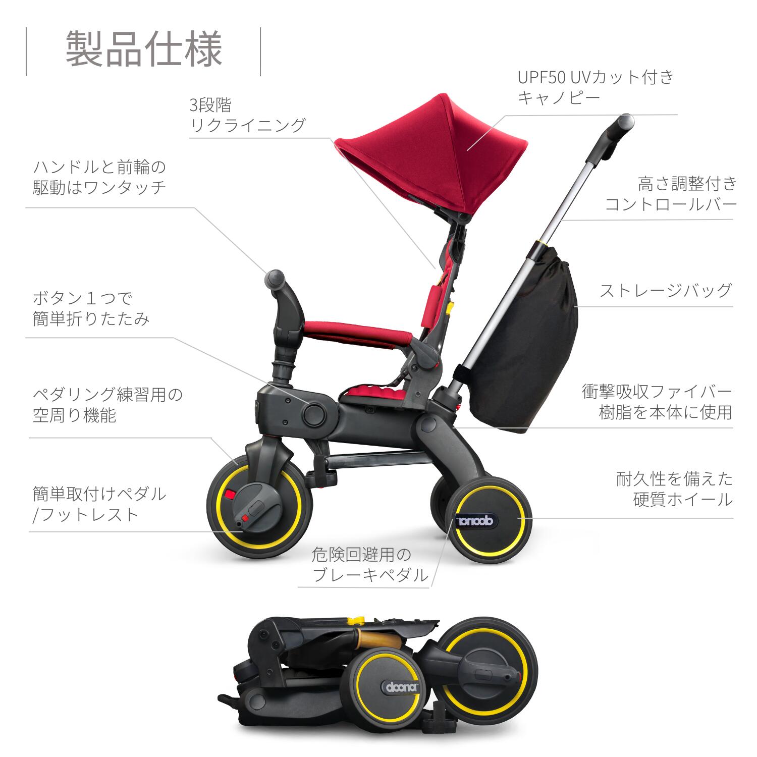 【美品】doonaドゥーナ リキトライク　世界最小 折りたたみ三輪車　カーキ リキトライク カーキ 世界最小 折りたたみ 三輪車 10ヶ月〜3歳