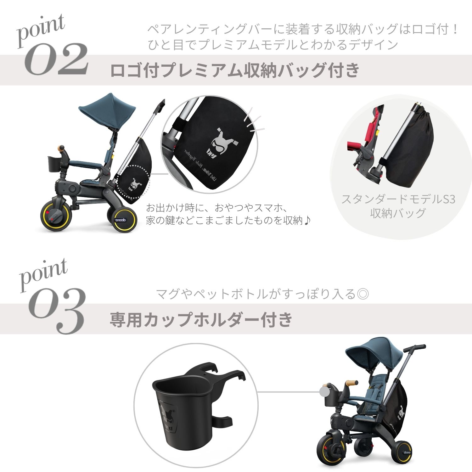 リキトライク プレミアム 手押し棒つき 折りたたみ 三輪車 10ヶ月〜3歳