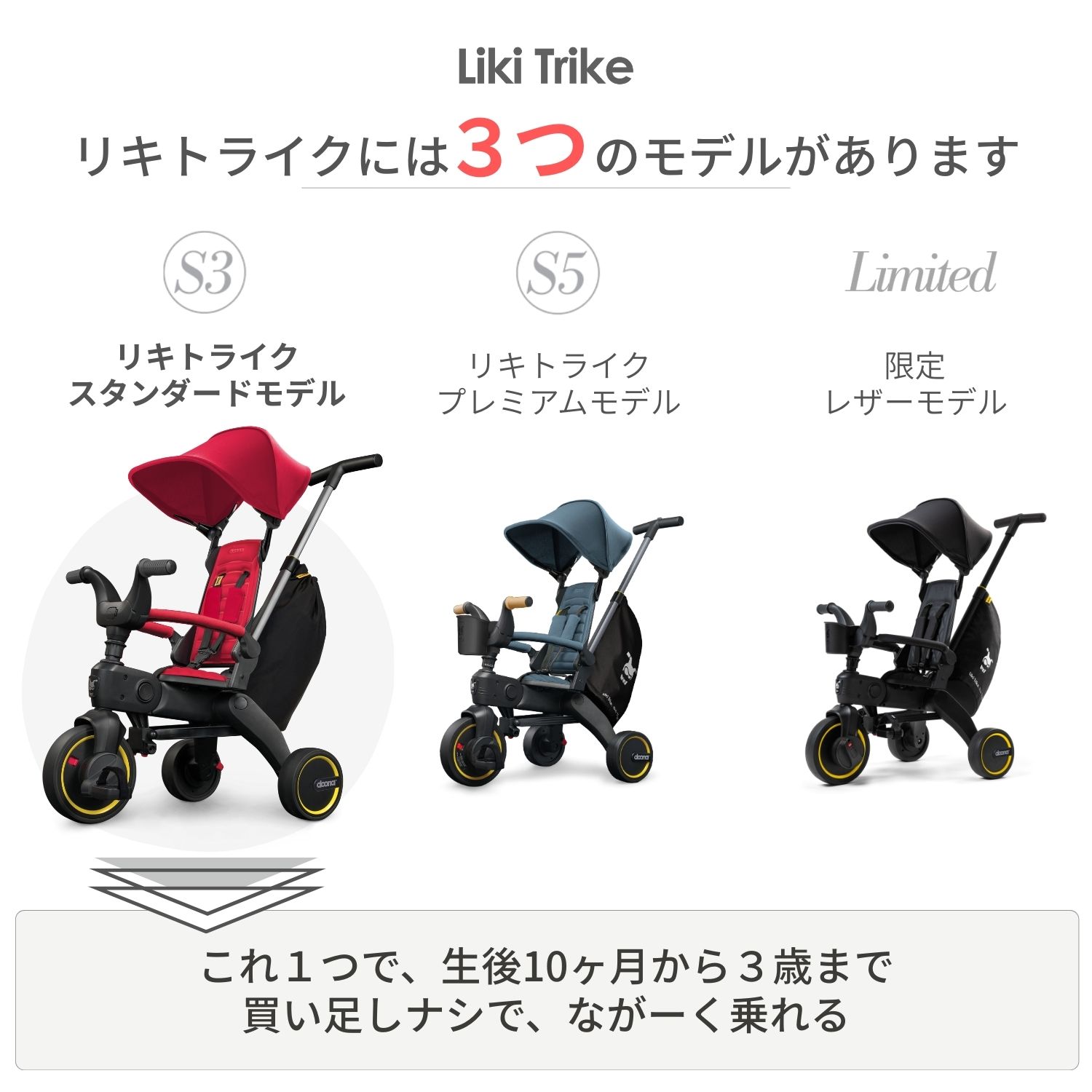 リキトライク 手押し棒つき 折りたたみ三輪車 10ヶ月〜3歳 セカンド