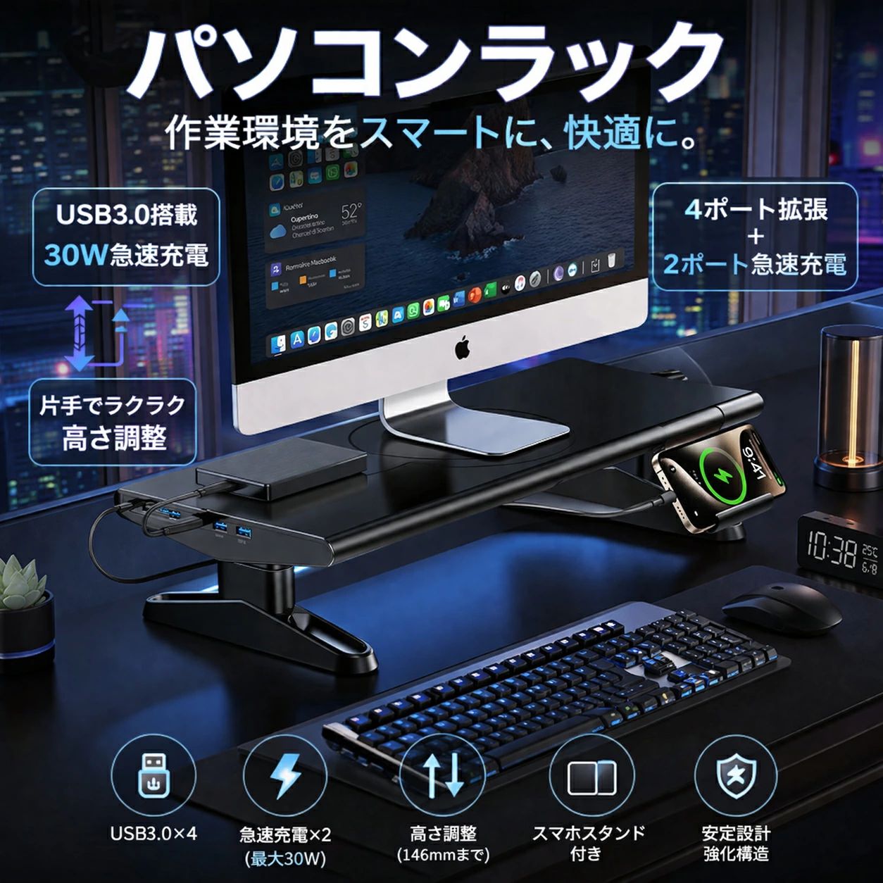 高さ合わせる 管する照明ランプ 管する台 USBこしき付き添い人 4界面取りひろげる 30W手っとり早い申し受ける 見せびらかす照明ランプ