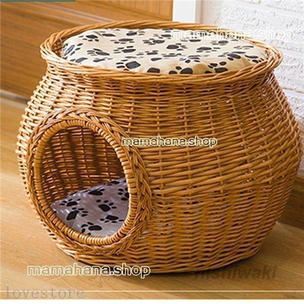 ラタン 猫かごネスト 愛玩動物寝台 学生寄宿舎型 猫住み家 猫ちぐら 二階 藤編み キャットケージ 犬ころ ラタンキャットハウス 愛玩動物住み家