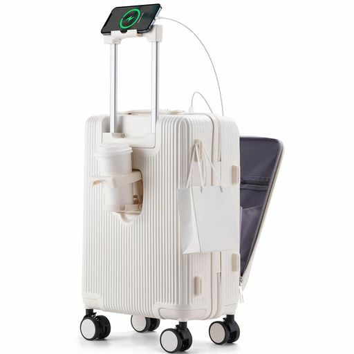 [RIMUKE]前開き旅行バッグ機内持ち込みキャリーケースパソコン納める衣嚢USB界面付き添い人優勝杯保持者付き添い人持ちはこび入れもの超軽さ360度回転させる耐衝撃ック静音旅する商行為出張1泊2泊3泊ホ…